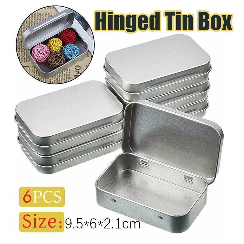 V528-METALHINGEDBO-6PCS-216358-202509251020-00 Small Metal Storage Tin Box with Lid 6PCS Portable Hinged Container for Travel Home - Image 1