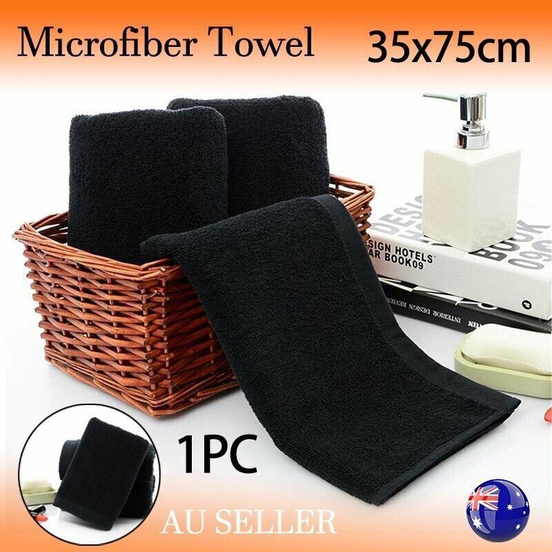 V528-MICROFIBERTOWEL-525056-202509291818-00 Black Cotton Towel 35x75cm Soft Thick Absorbent Bath Gym Travel Use - Image 1