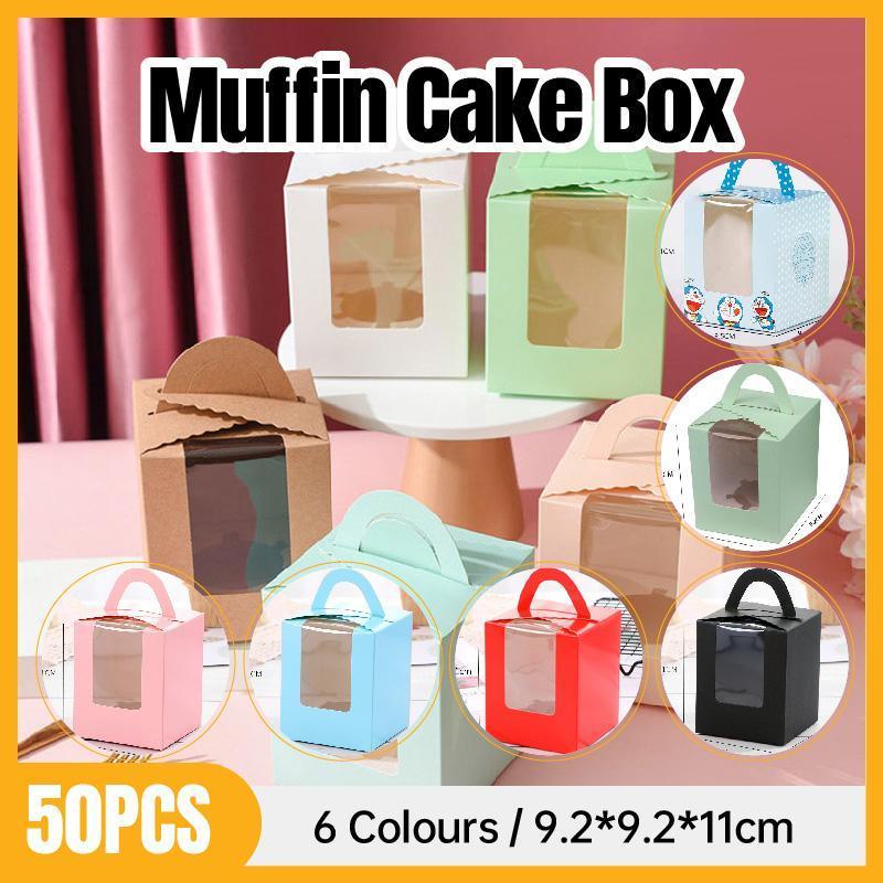 V528-MUFFIN-CASE-50PCS-PINK-711329-202510010236-00 50 Pack Premium Cupcake Boxes with Window Thickened Cardboard Muffin Holders - Pink - Image 1