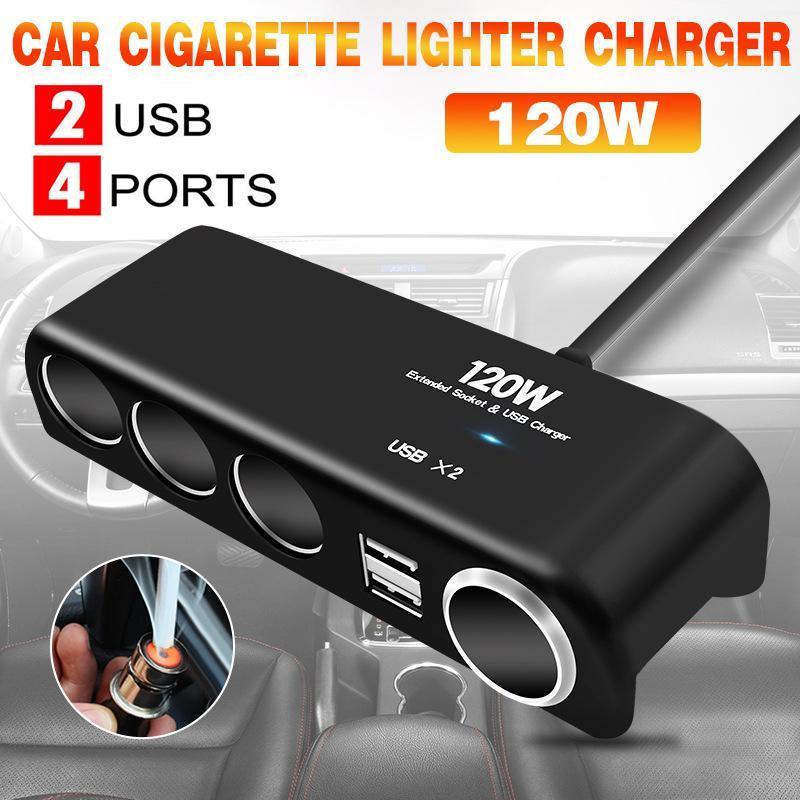 V528-MULTISOCKETCAR-715243-202509291455-00 4 Way Car Cigarette Lighter Splitter with Dual USB Charger Adapter 12V 24V 120W - Image 1