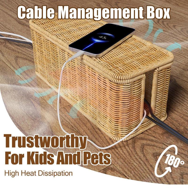 V528-ORGANIZING-BOX-838789-202509251625-00 Desktop Cable Management Box with Cover Rattan Style Power Cord Organizer Case - Image 1