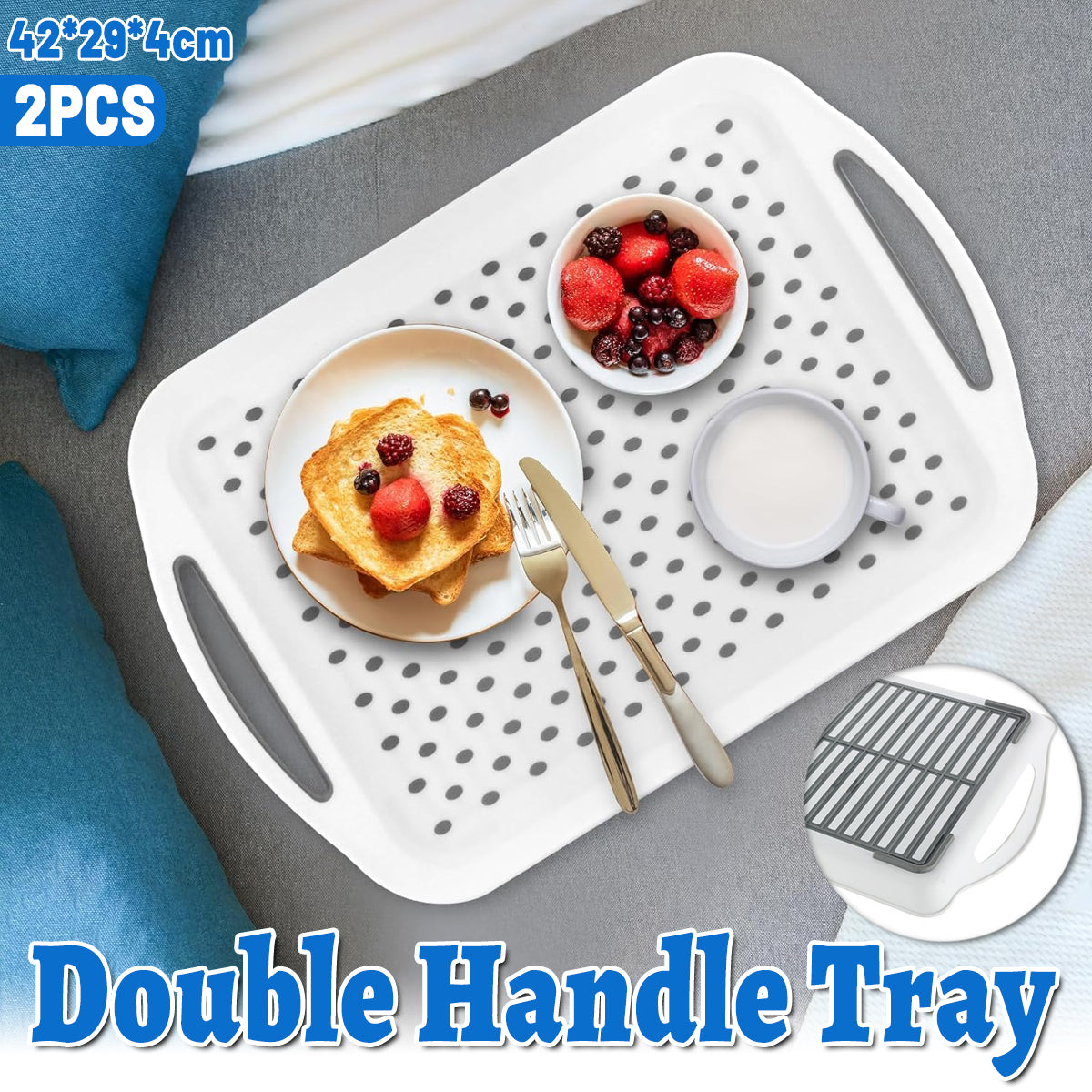 V528-PALLET-2PCS-726584-202509291745-00 2PCS Rectangular Serving Tray Double Handle Non Slip TPR Kitchen Display Plate - Image 1
