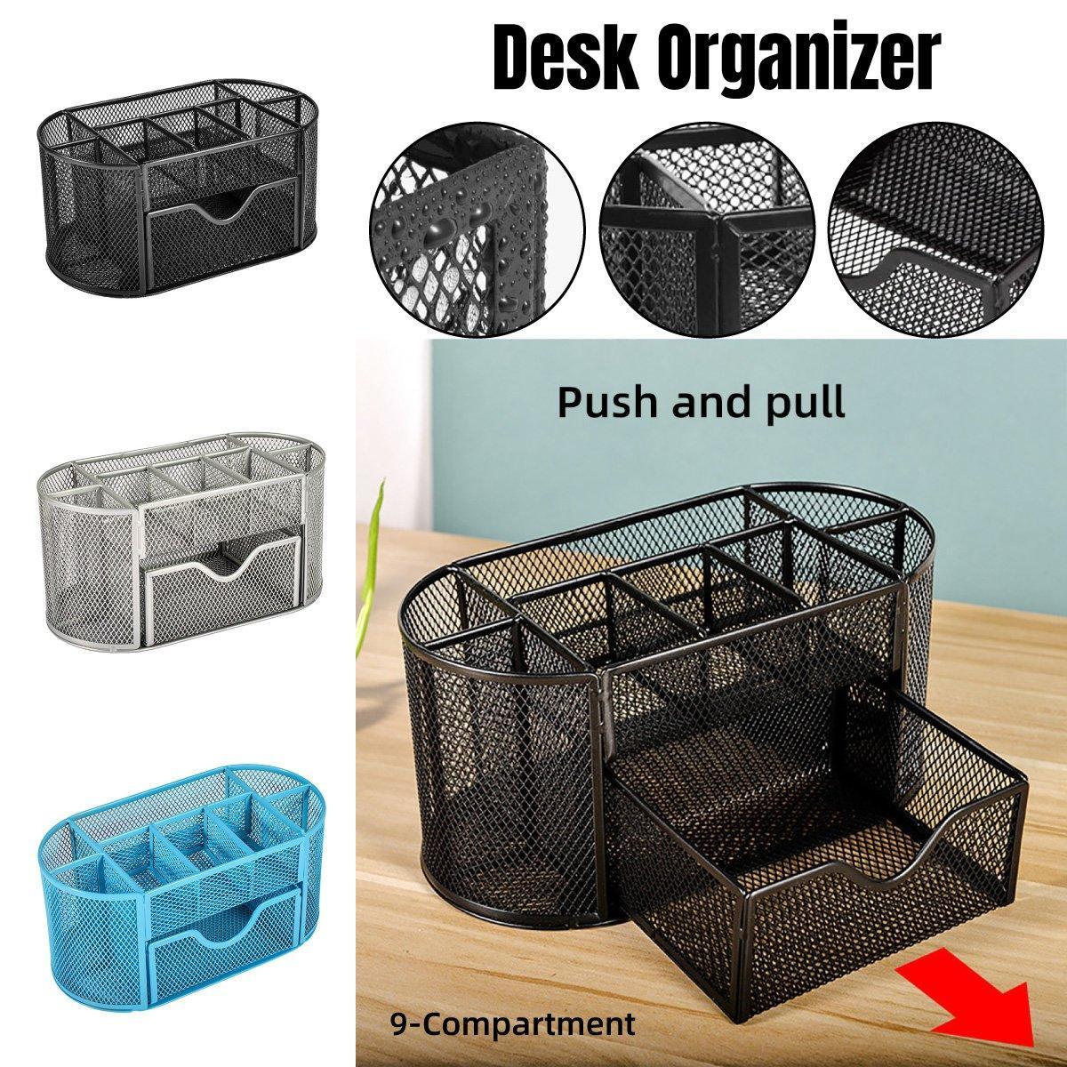 V528-PEN-BLUE-816055-202510010200-00 Creative Metal Desktop Pen Holder Multi-function Storage Box Organizer Rack - Blue - Image 1