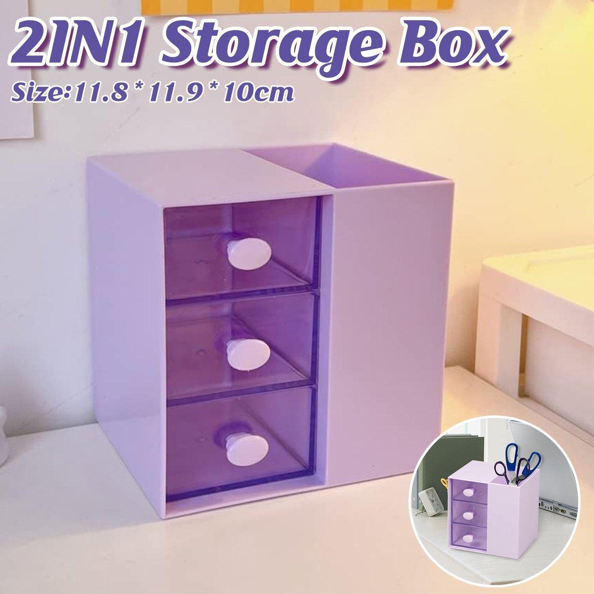 V528-PEN-HOLDER-STORAGE-PURPLE-440363-202509291700-00 2IN1 Pumping Pen Container Storage Box Cosmetic Drawer Office Organizer Box - Image 1