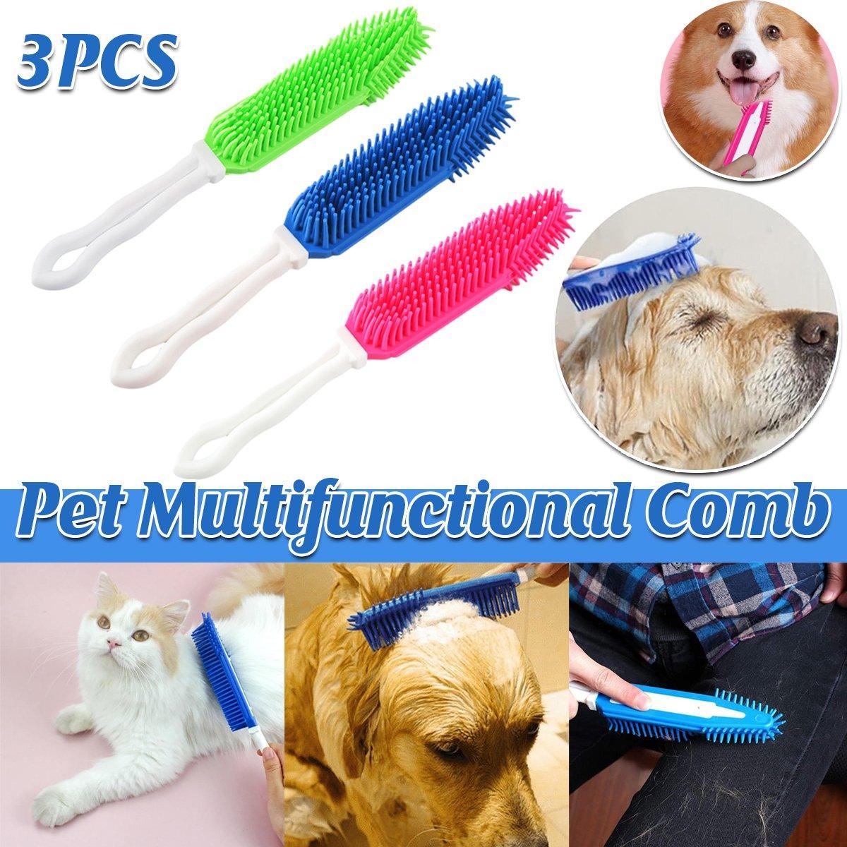 V528-PET-BATH-COMB-3PCS-465829-202509291536-00 3PCS Pet Hair Remove Brush Car Detailing Brush Portable Dog Rubber Massage Brush - Image 1