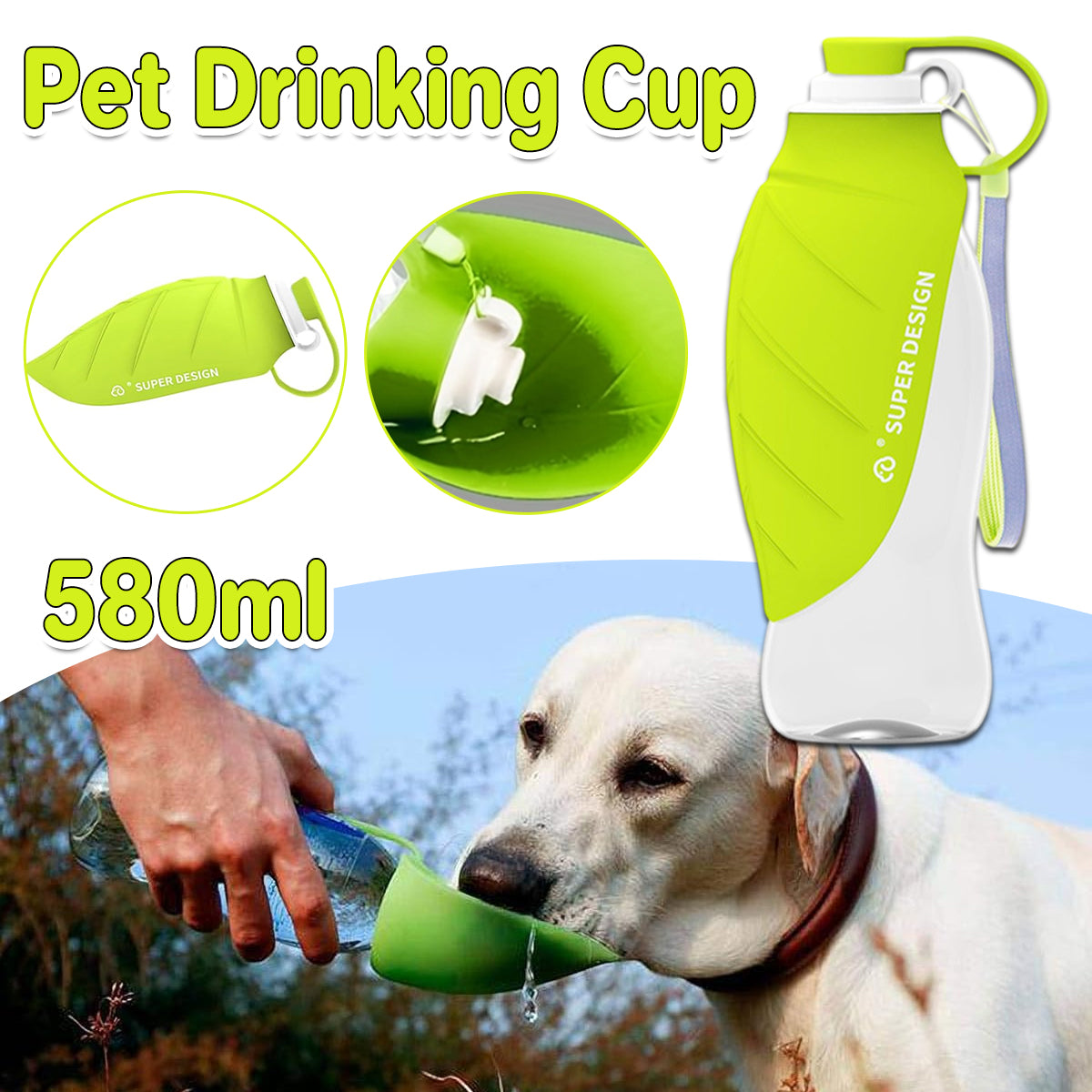 V528-PET-BOTTLE-GREEN-613067-202509250946-00 Pet Water Bottle 580ml Portable Outdoor Dog Cat Drinking Cup Travel Feeder - Image 1