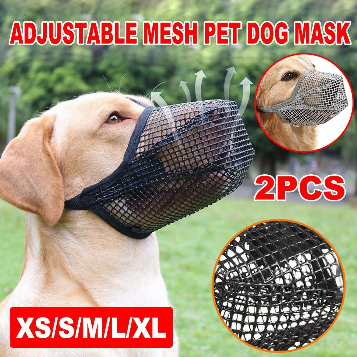V528-PET-MUZZLE-GREY-2PCS-XS-749238-202510010845-00 2PCS Adjustable Mesh Pet Dog Muzzle Mask Mouth Cover No Bite Strap Mouth Cover - Grey-XS - Image 1