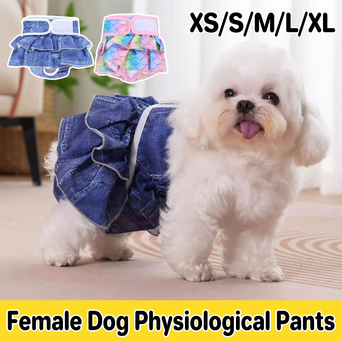 V528-PET-PANTS-CH-M-904110-202510011118-00 Pet Dog Diapers Female Pants Soft Breathable Underwear Reusable Sanitary Briefs - Mermaid - M - Image 1