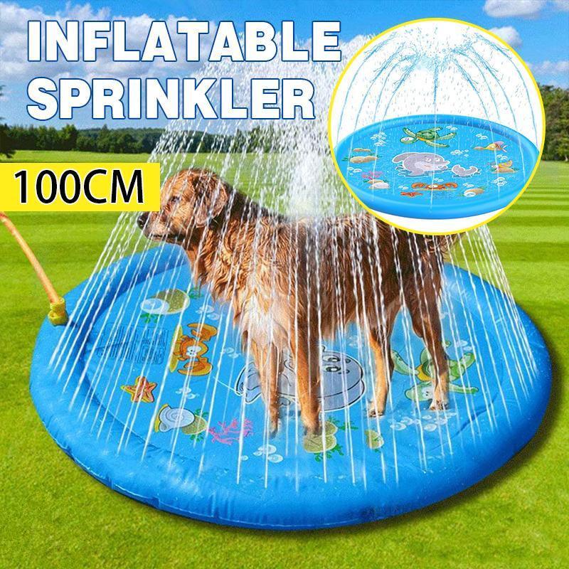 V528-PETSPRAYPAD-100CM-851475-202509251646-00 100cm Dog Splash Pad Inflatable Pet Sprinkler Mat PVC Water Play Toy for Outdoors - Image 1