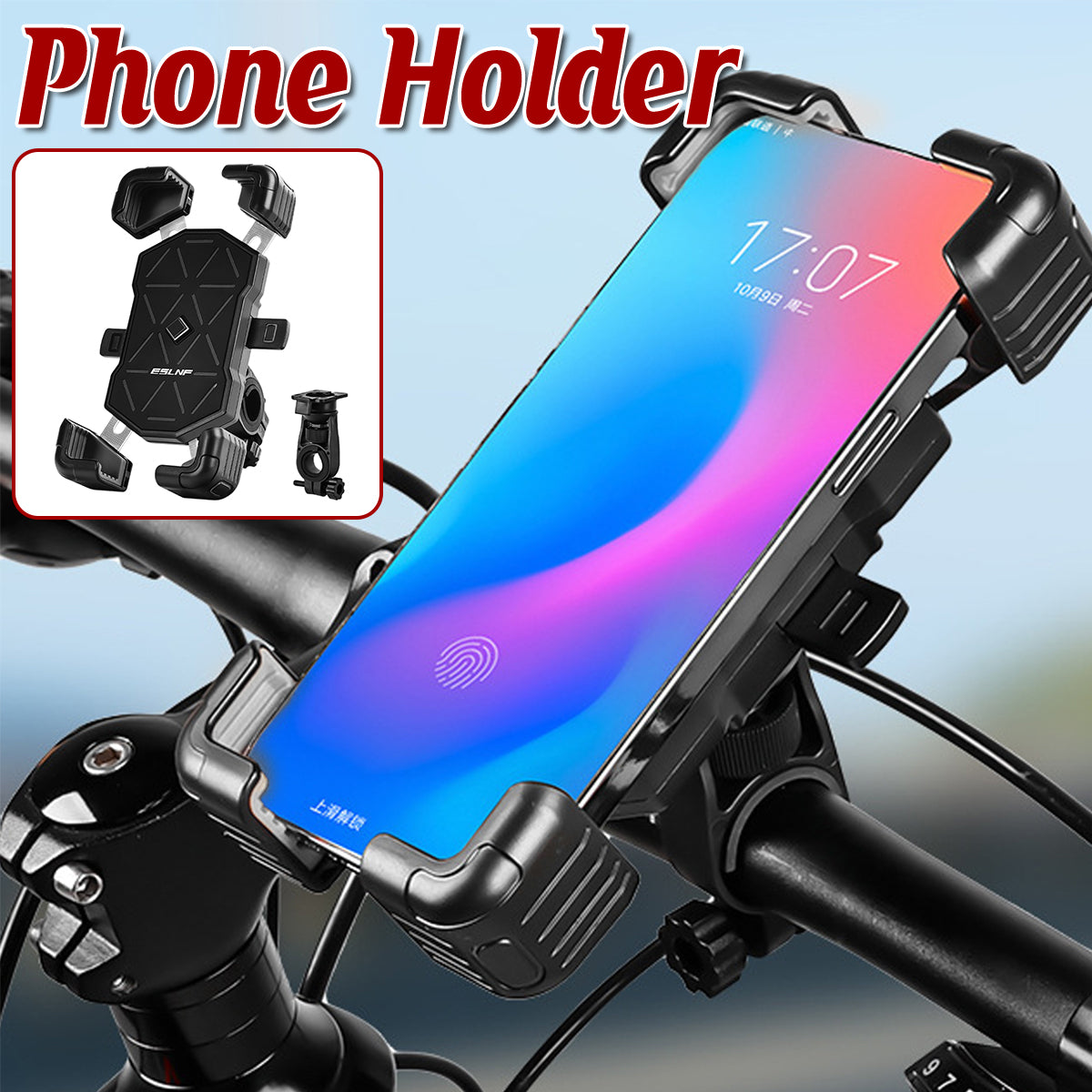V528-PHONE-STAND-BLACK-194523-202509251230-00 360° Rotation Mobile Phone Holder Handlebar Mount For Motorcycle Bicycle Bike - Image 1