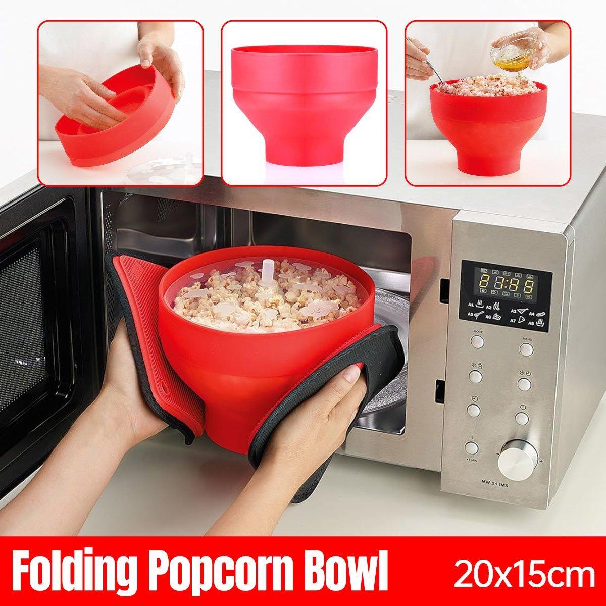 V528-POPCORN-BOWL-RED-805935-202509291600-00 Foldable Silicone Microwave Popcorn Bucket High Temperature Resistant Bowl - Image 1
