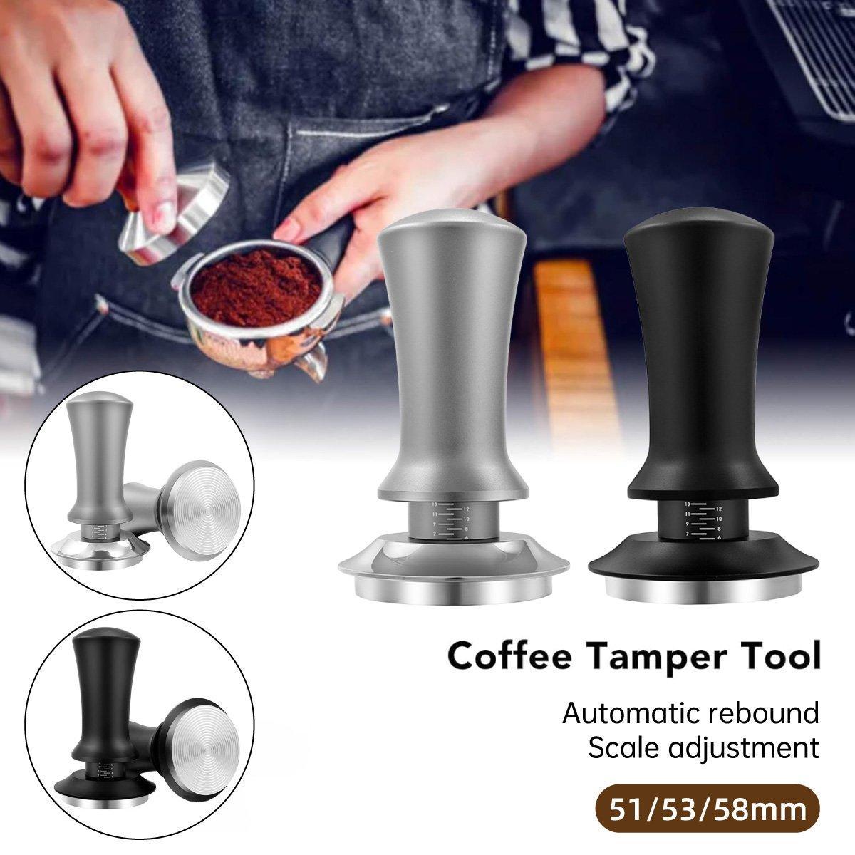 V528-POWDER-PRESS-SILVER-58-639241-202510010627-00 Adjustable Coffee Tamper with Scale Constant Pressure Espresso Powder Press Tool - Silver-58mm - Image 1