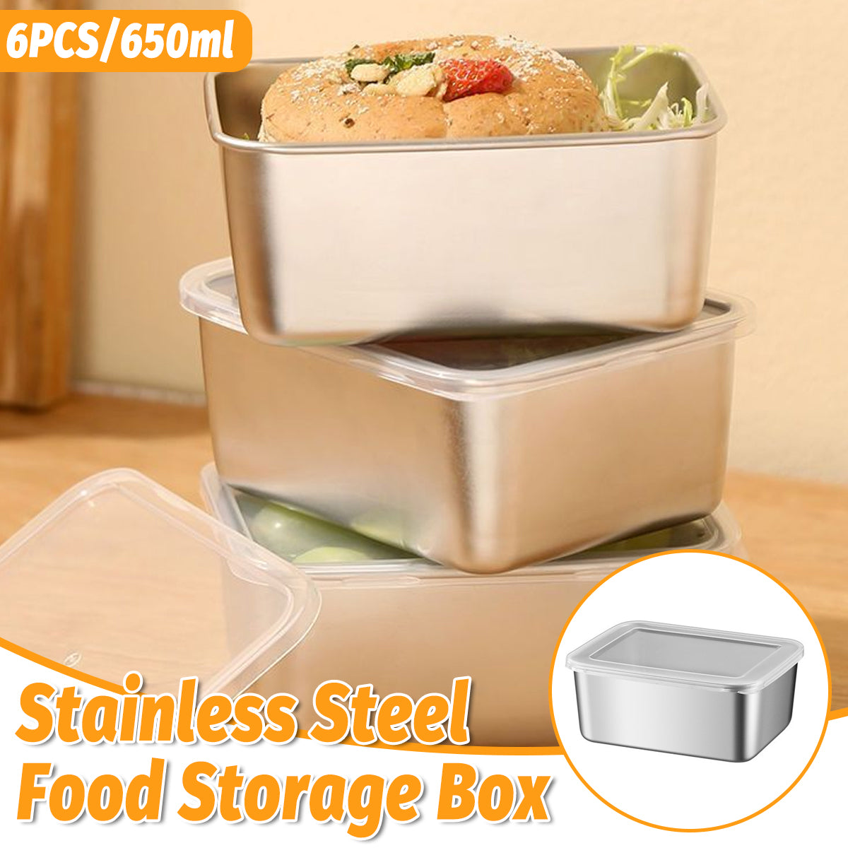 V528-PRESERVATION-BOX-6PCS-562291-202509250954-00 6pcs Stainless Steel Food Container Set Sealed Lid Fruit Vegetable Storage Box - Image 1