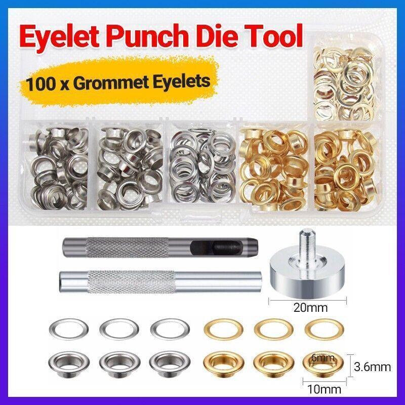 V528-PUNCHDIETOOL-263592-202509251125-00 Eyelet Punch Die Tool Kit with 100 Sets of 6mm Grommets for Leather Craft - Image 1