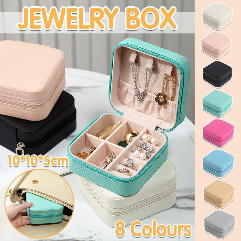 V528-QW-BLUE-478385-202510010827-00 Travel Jewelry Organizer Box Portable Leather Storage Ornaments Ring Earrings - Blue (10x10x5cm) - Image 1