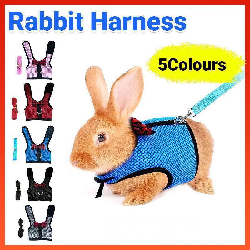V528-RABBITHARNESS-BLACK-S-393906-202510010500-00 Rabbit Vest Harness Leash Lead Small Animal Pet Mesh Hamster Bunny Traction Rope S - Black - Image 1