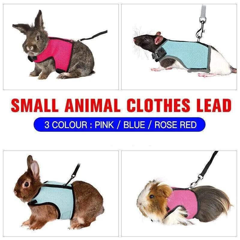 V528-RABBITVEST-RED-M-36083-202510010600-00 Small Animal Harness Guinea Pig Forret Hamster Rabbit Squirrel Vest Clothes Lead M Size - Rose Red - Image 1