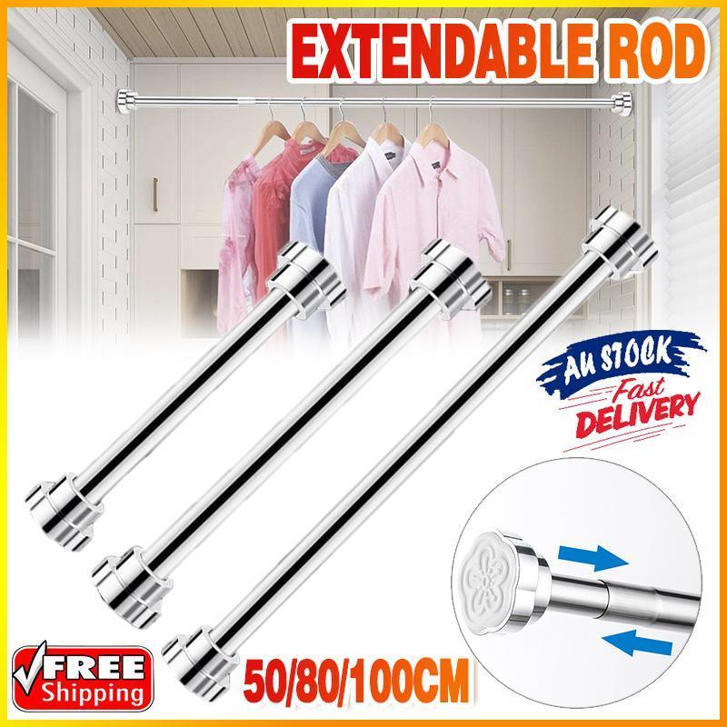 V528-RETRACTABLEDRYINGRACK-100CM-459327-202509301718-00 Adjustable Tension Rod Extendable Rack Shower Wind Curtain Closet Pole 50-160cm - 105-160cm - Image 1