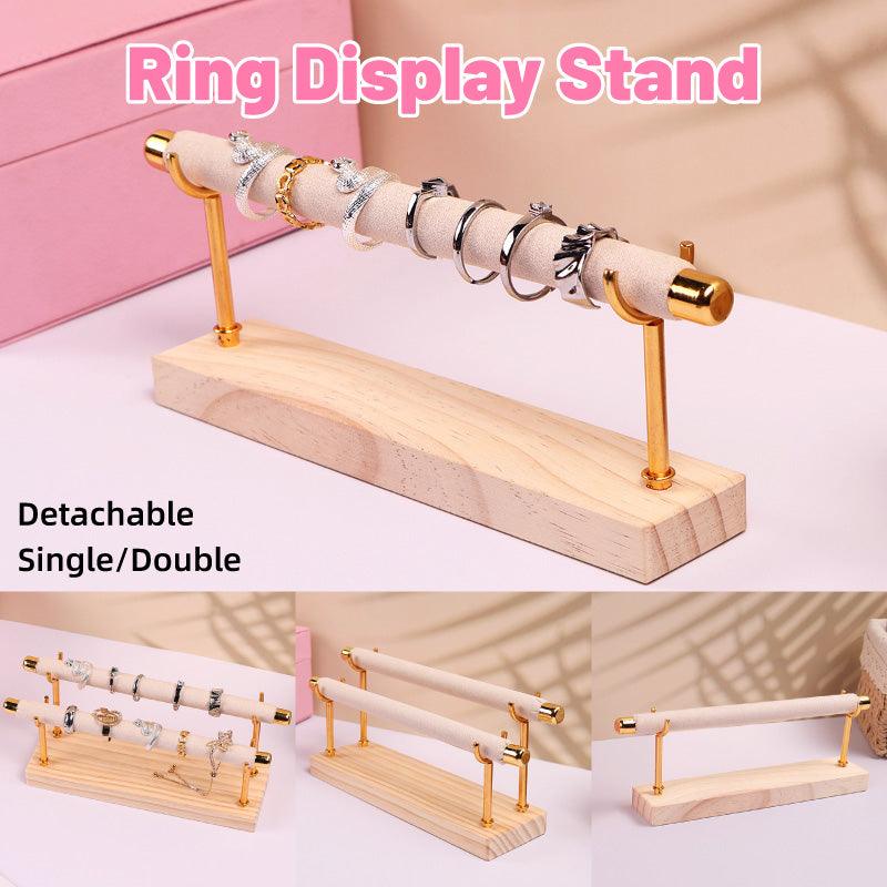 V528-RING-2-336276-202509302145-00 Simple Wooden Jewellery Organizer Rack Ring Display Stand for Rings Earrings - Double - Image 1