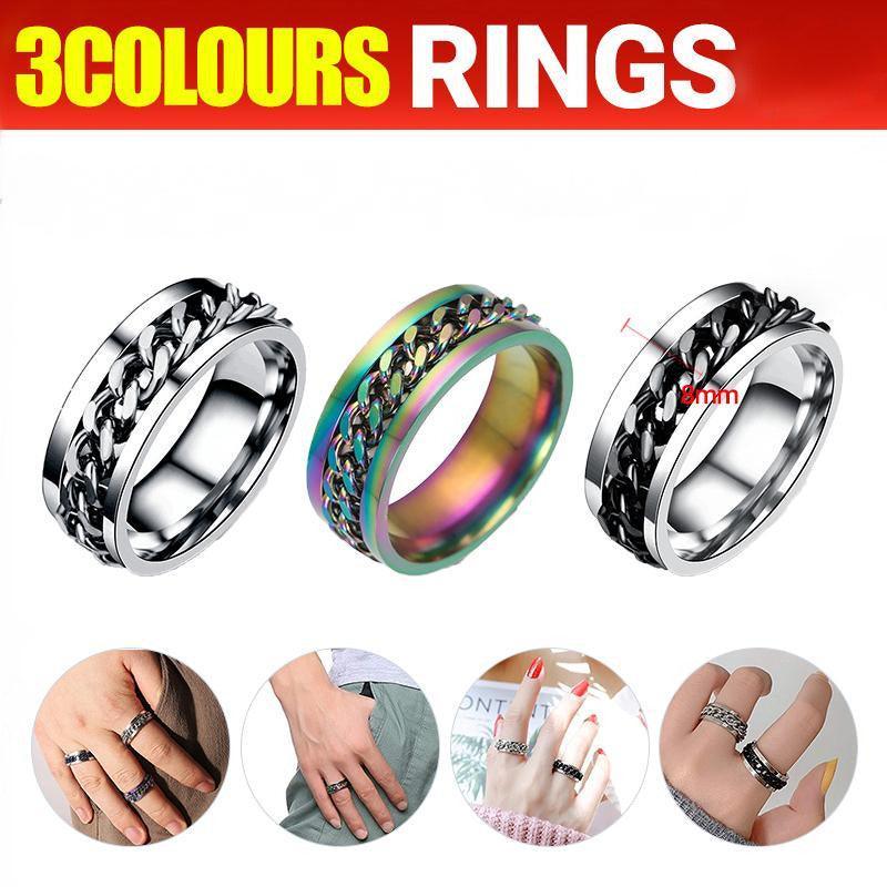 V528-RINGS-RAINBOW-SIZE11-704491-202510010836-00 Spinner Rings Mens Womens Fidget Rotating Ring Silver Stainless Steel Size 11 - Rainbow - Image 1