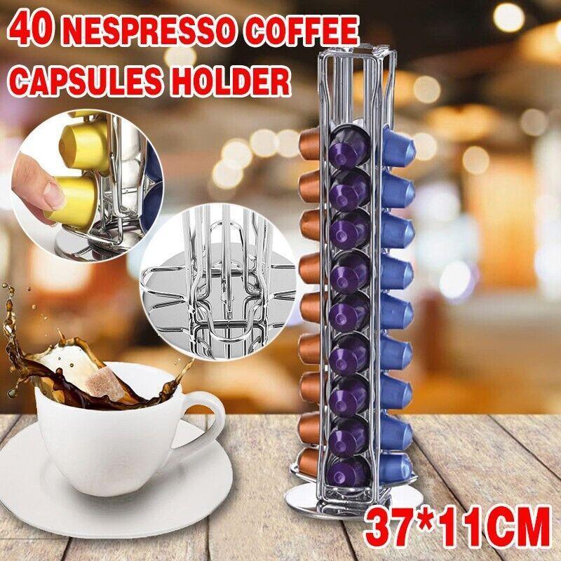 V528-ROTARYCOFFEESTAND-SILVER-16002-202509251154-00 40 Capsules Rotating Coffee Pod Holder Rack for Nespresso Chrome Countertop Stand - Image 1
