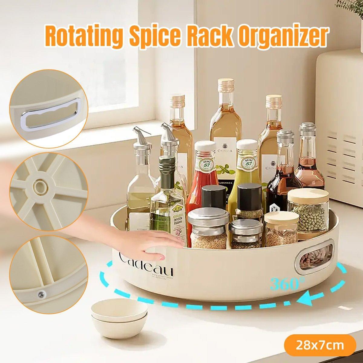 V528-ROTATE-BEIGE-188688-202509291745-00 Kitchen Rotating Spice Rack Storage Organizer Multifunctional Round Tray Holder - Image 1