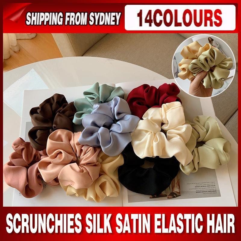 V528-SATINHAIRTIE-NAVYBLUE-415882-202509302100-00 Large Scrunchies Silk Satin Elastic Hair Hair Bands Rope Hair Tie Ponytail Accessory - Navy Blue - Image 1