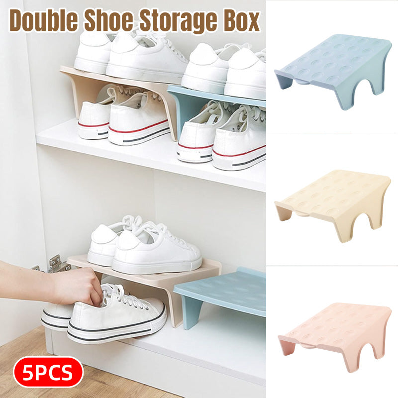 V528-SHOE-5PCS-PINK-373869-202509301345-00 5pcs Double Layer Shoe Rack Simple Storage Organizer Space Saving Shoe Holder - Pink - Image 1
