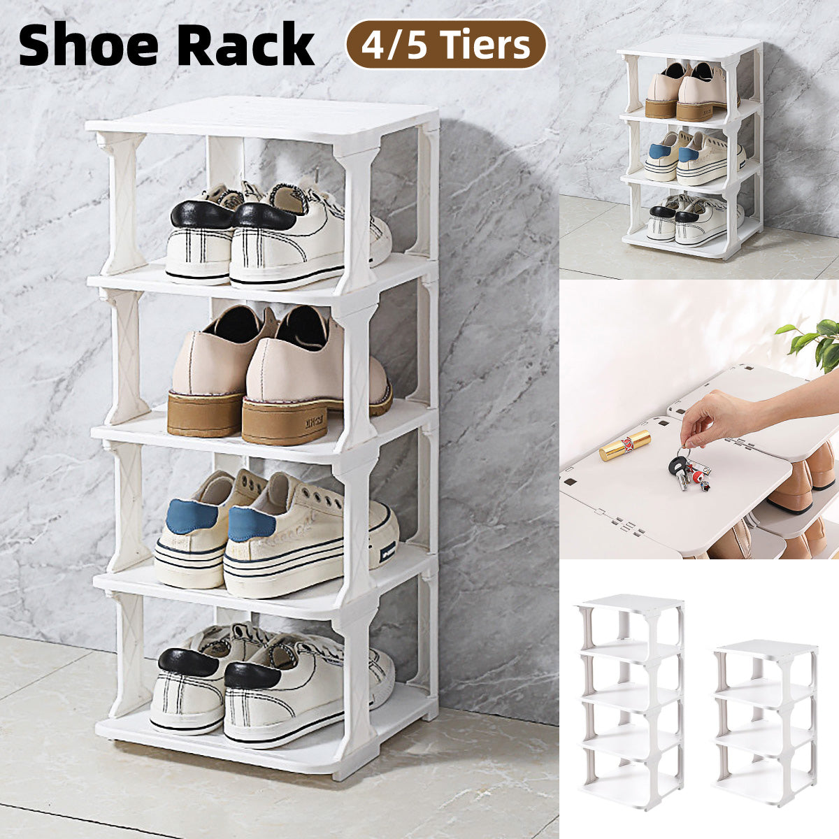 V528-SHOE-RACK-WHITE-4-101074-202509302254-00 4/5Tier Shoe Rack Organizer Shelf Space Saving Storage Stand For Entryway Home - 4-Tier - Image 1