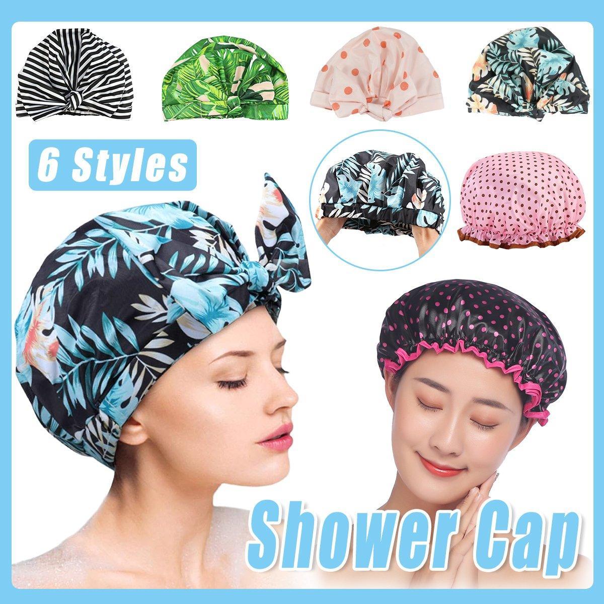 V528-SHOWER-CAP-BLACK-BACKGROUND-812215-202509301654-00 Woman Shower Cap Reusable Long Hair Large Turban Bathroom Waterproof Hair Cap - Black Background - Image 1