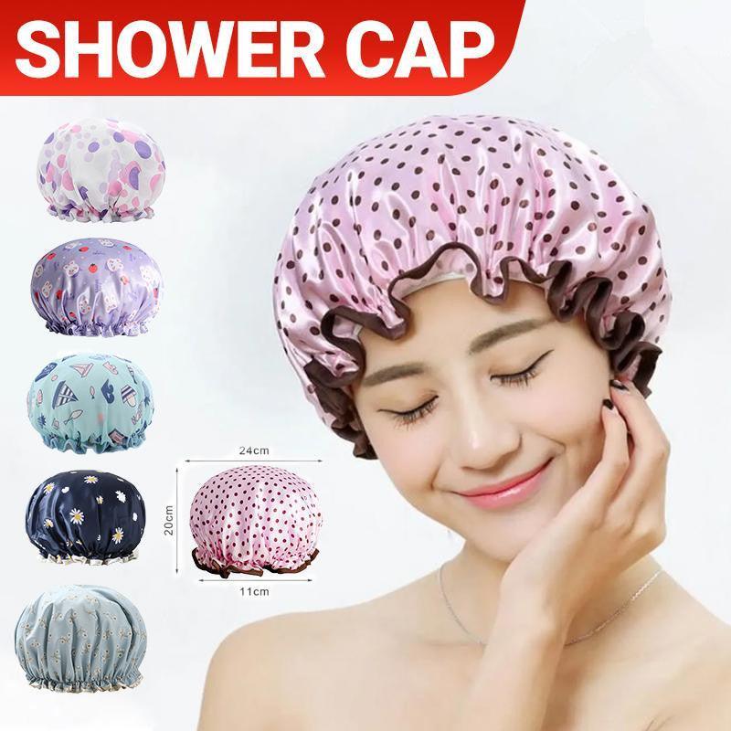 V528-SHOWERCAP-DARKBLUE-549233-202509301445-00 Double Layer Lux Shower Cap Bath Hat Hair Care Women Sleep Waterproof Reusable - Dark Blue - Image 1
