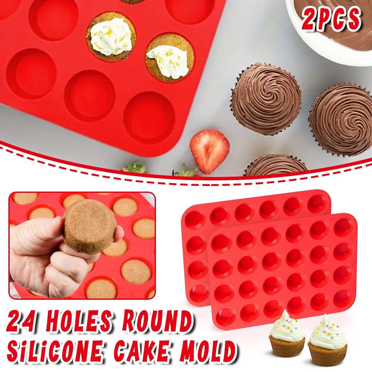 V528-SILICONE-CAKE-MOLD-RED-2PCS-223377-202509250940-00 2pcs 24 Hole Round Silicone Cake Baking Pan DIY Baking Mold for Easy Cake Making - Image 1