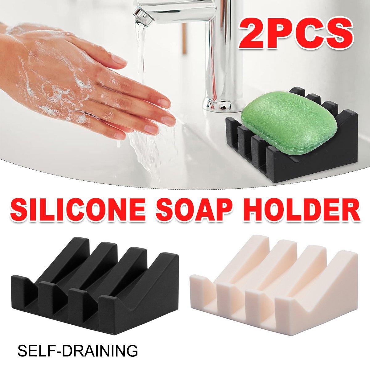 V528-SOAP-HOLDER-2PCS-IVORY-696213-202510010845-00 2PCS Silicone Soap Dish Holder Set Non-Slip Draining Soap Box Washable Pad Tray - White - Image 1