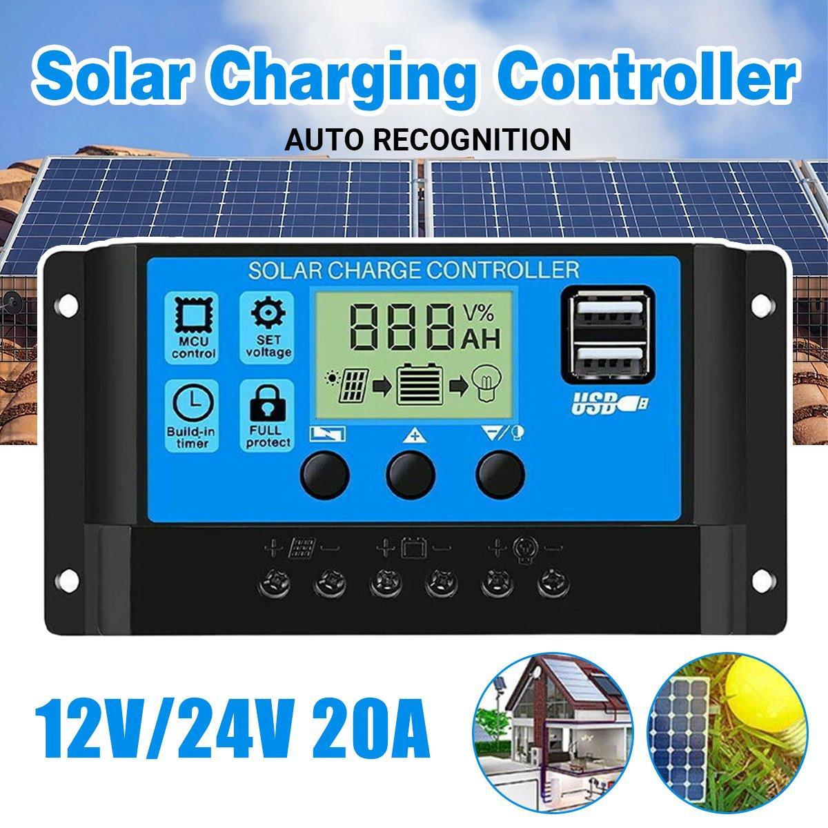 V528-SOLARCHARGECONTROLLER-20A-414877-202509251121-00 20A Solar Charge Controller 12V 24V LCD 2 USB Ports Lead-Acid Regulator - Image 1