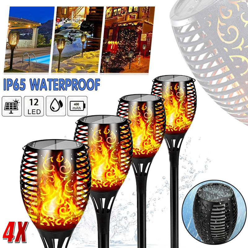 V528-SOLARLAMP-12LED-4PCS-80295-202509251426-00 4pcs LED Solar Flickering Flame Torch Lights Outdoor Garden Path Landscape Lamps - Image 1
