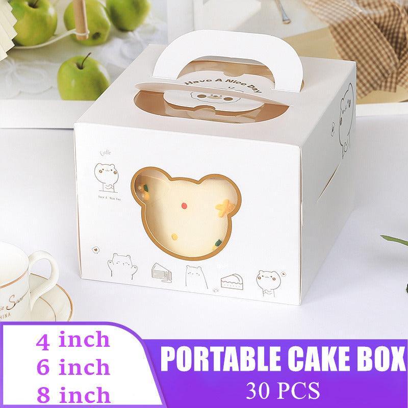 V528-SQ225-DGH-BEAR-4C-50PCS-877451-202509301609-00 30PCS Bear Portable Cake Boxes Display Window Packing Case Party with Handle Birthday - 4 inch - Image 1