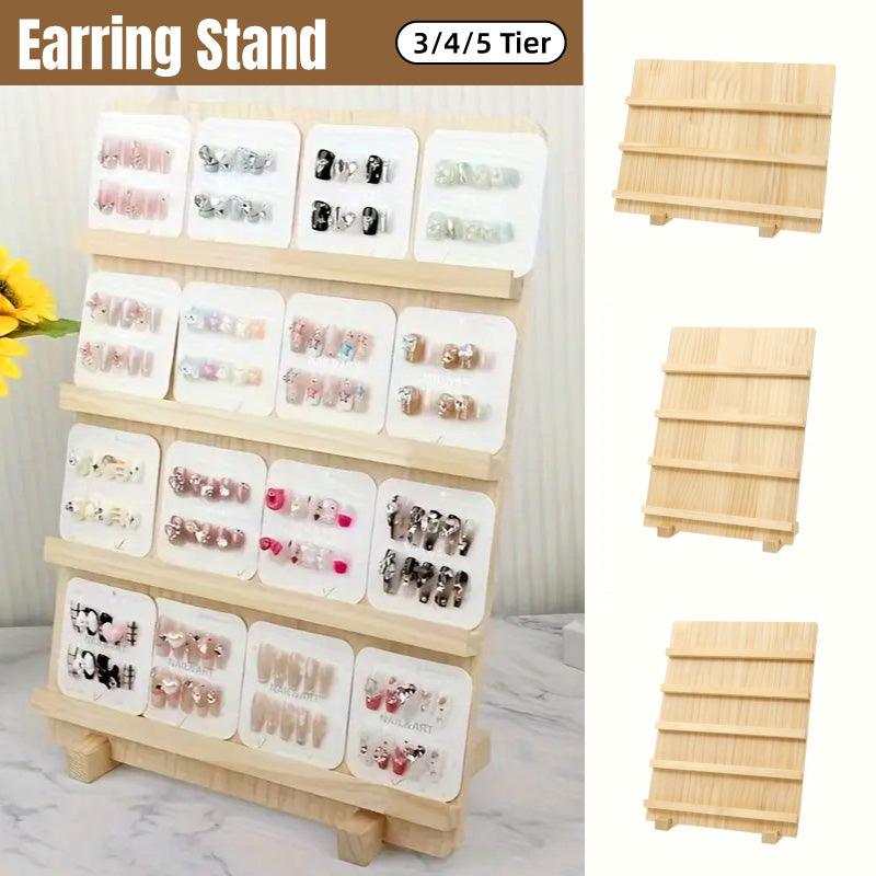 V528-STAND-4-112753-202509301327-00 Wooden Earrings Display Rack Multi Tier Jewelry Stand Organizer Earrings Holder - 4-Tier - Image 1