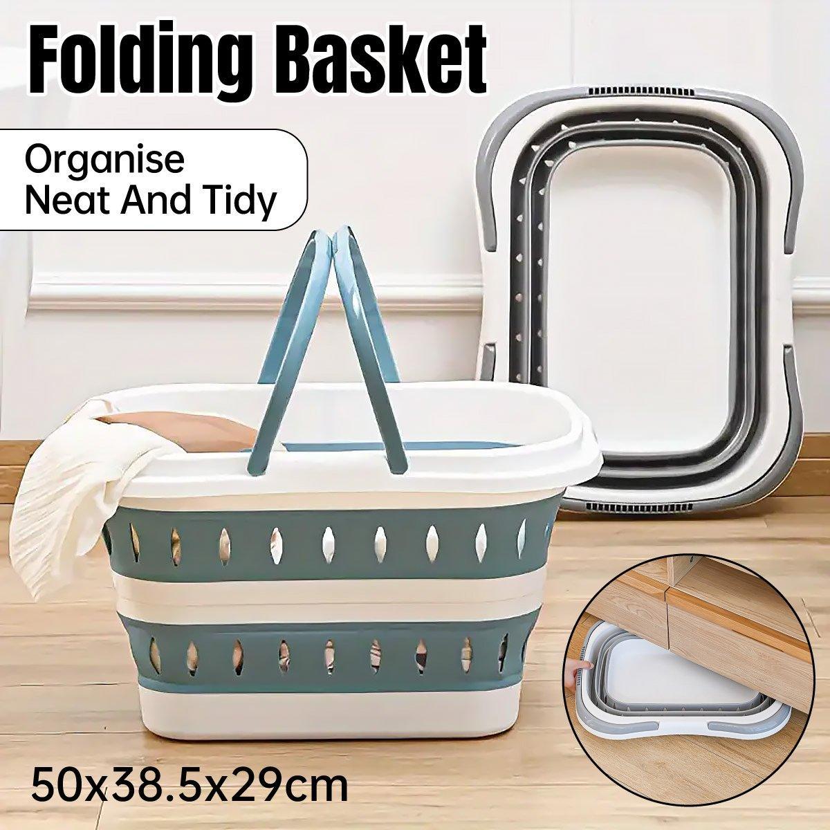 V528-STORAGE-BASKET-BLUE-161548-202509302045-00 Large Folding Laundry Basket Plastic Dirty Clothes Hamper Blue Bathroom Storage - Blue - Image 1