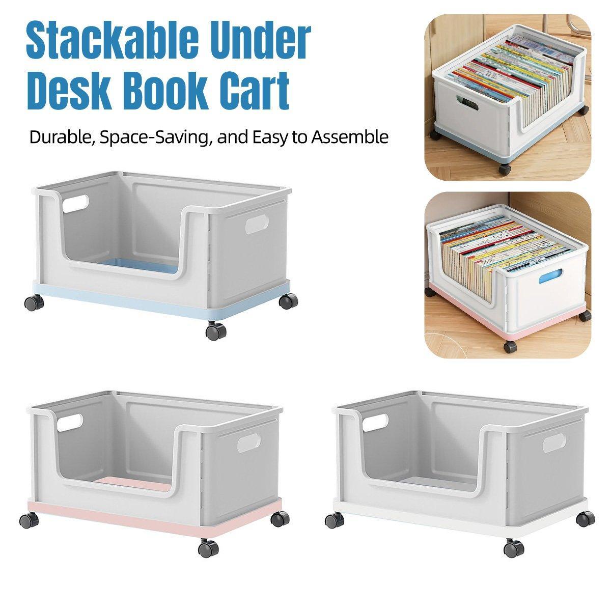 V528-STORAGE-BLUE-744055-202510010527-00 Under Desk Book Storage Box with Wheels Movable Classroom Student Organiser Rack - Blue - Image 1