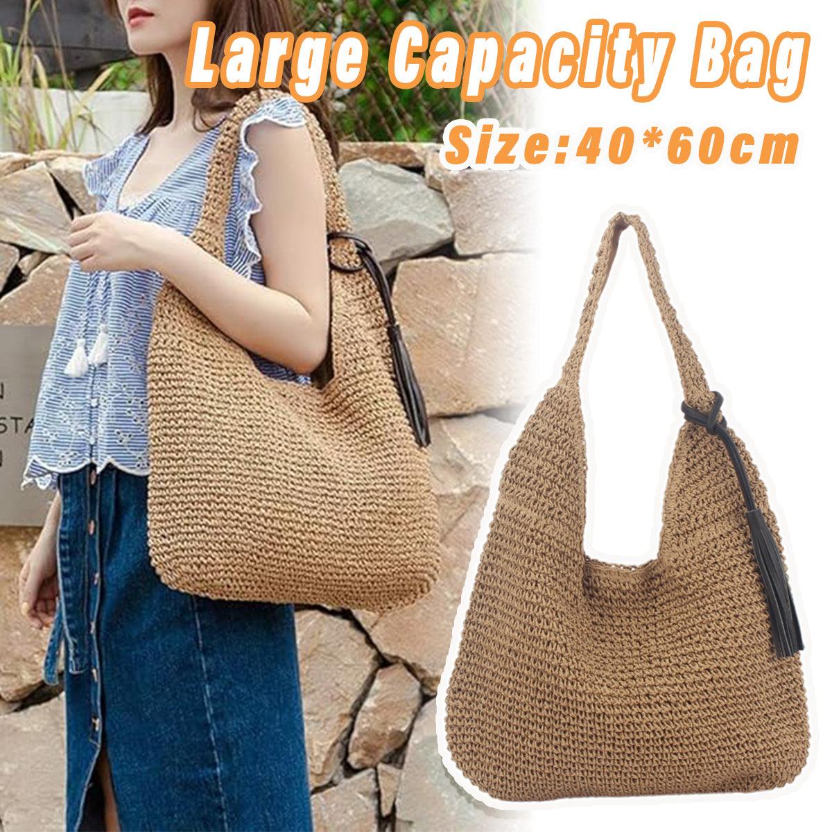 V528-STRAW-BAG-BROWN-609713-202509251336-00 Large Capacity Fashion Woven Straw Shoulder Bag Simple Design for Everyday Use - Image 1