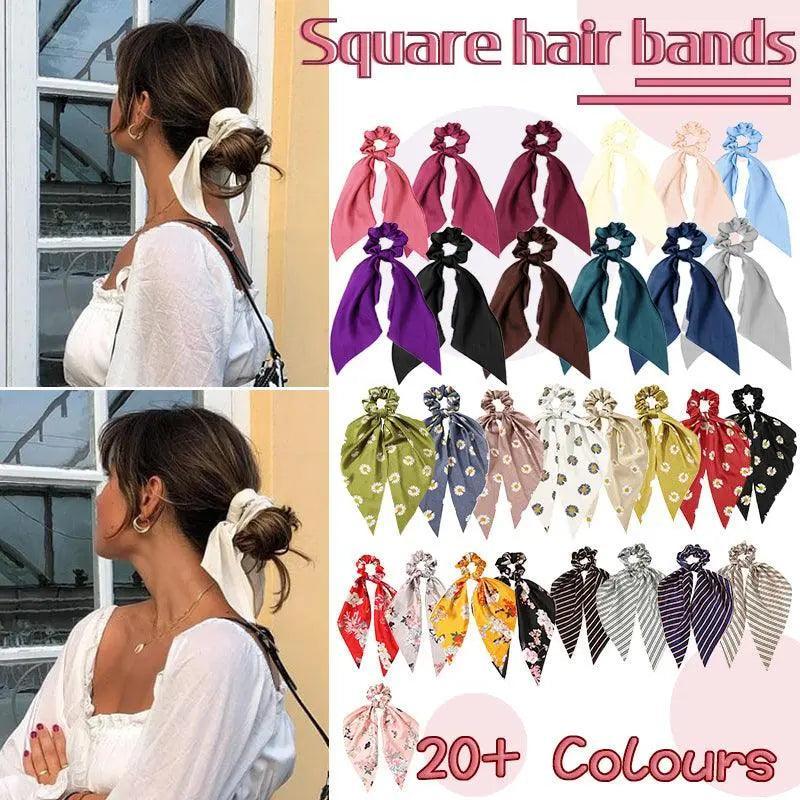 V528-STREAMER-10-26961-202509302218-00 Chiffon Ponytail Scarf Bow Elastic Hair Rope Tie Scrunchies Ribbon Hair Bands - Wine Red - Image 1