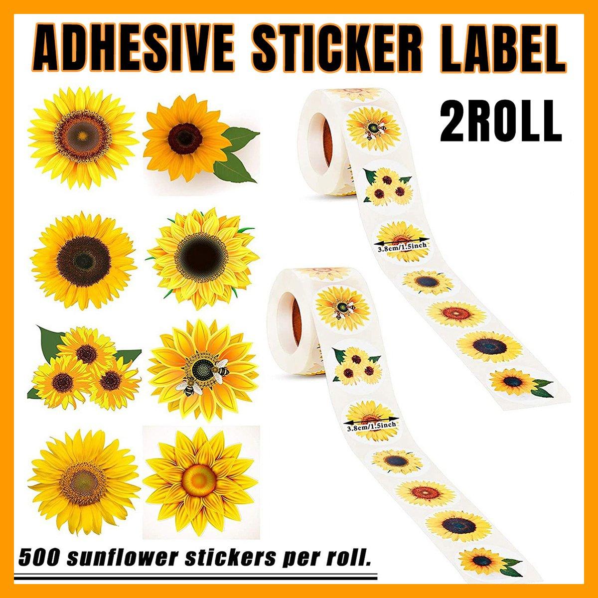V528-SUNFLOWER-STICKER-2ROLL-647758-202509291809-00 2 Rolls Sunflower Stickers Handmade Flower Decoration Labels for Craft Projects - Image 1