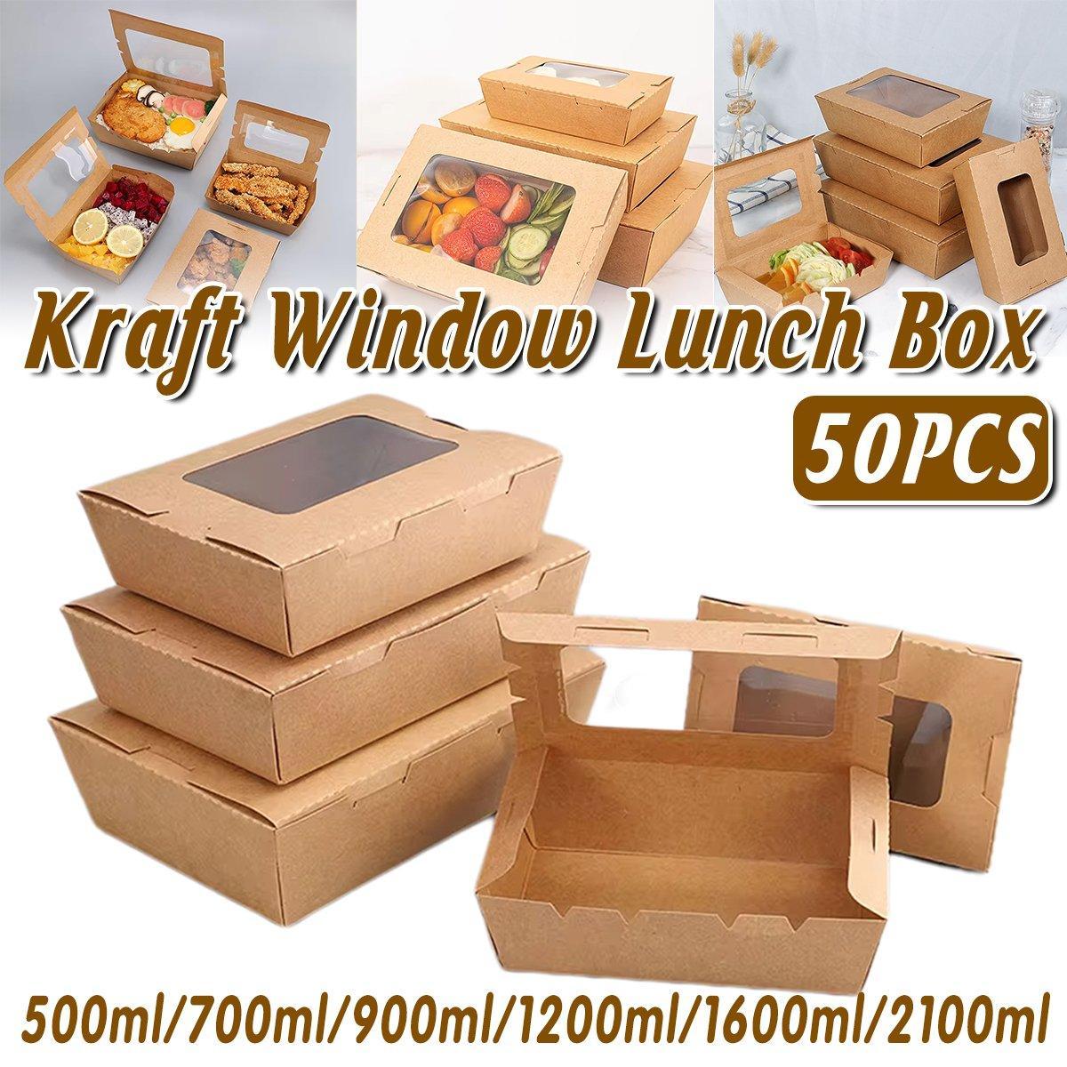 V528-TAKE-OUT-BOX-50PCS-1600ML-993835-202510010954-00 50pcs Kraft Paper Take Out Box Salad Fried Chicken Lunch Box Open Window - 1600ml - Image 1