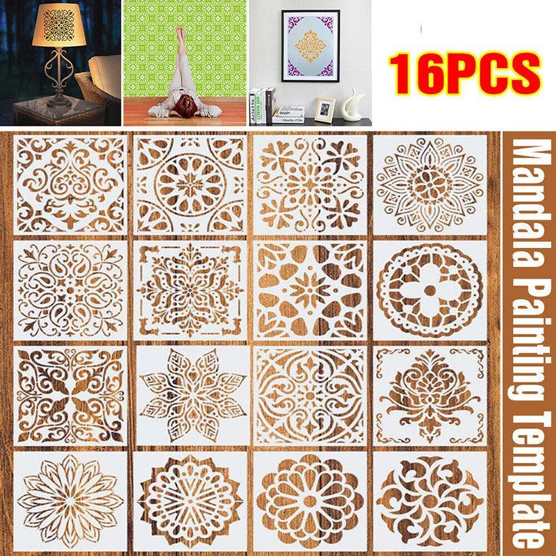 V528-TEMPLATES-16PACK-9527536-202509291454-00 16 Pack Mandala Painting Stencils Drawing Dot Templates For Floor Wall DIY Decor - Image 1