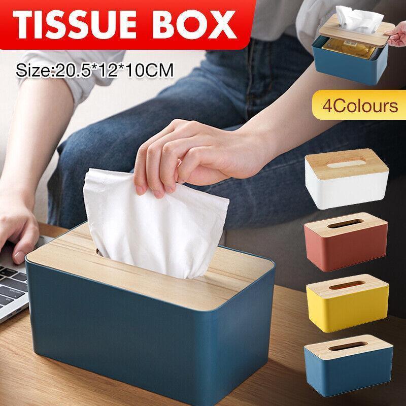 V528-TISSUEBO-YELLOW-24037-202510011154-00 Wooden Lid Tissue Storage Box Dispenser for Napkins Desk Paper Holder Organiser - Yellow - Image 1