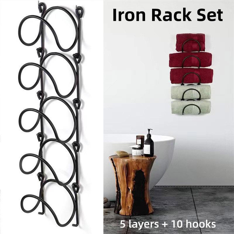 V528-TOWEL-RACK-436386-202509251125-00 Multifunctional Wall Mounted Bathroom Storage Rack Multi Layer Towel and Wine - Image 1
