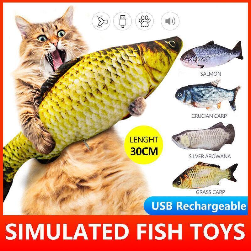 V528-TOY-SILVERAROWANA-52014-202509301845-00 Electric Dancing Fish Kicker Cat Toy Wagging Realistic Moves Usb Rechargeable Au - Silver Arowana - Image 1