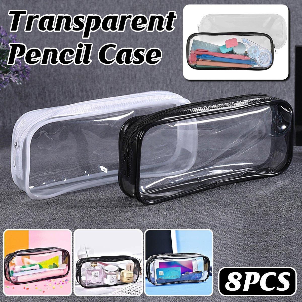 V528-TRANSPARENT-PEN-CASE-8PCS-971542-202509251037-00 8PCS Waterproof Transparent Zipper Pencil Case Cosmetic Stationery Organizer Bag - Image 1