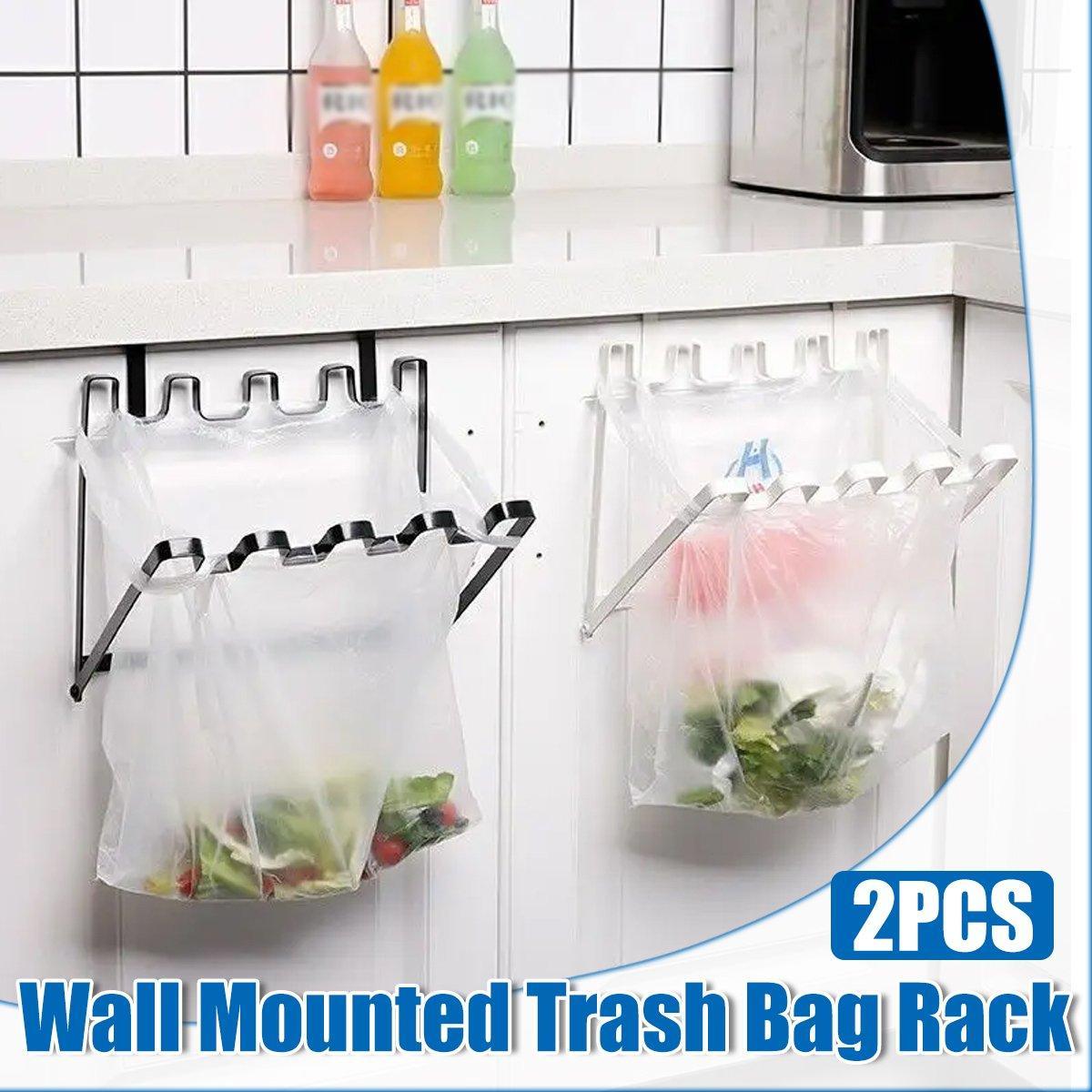 V528-TRASH-BAG-RACK-2PCS-678110-202509291536-00 Wall Hanging Garbage Bag Shelf Hook Kitchen Storage Plastic Bag Hanger Rack Trash Bin - Image 1