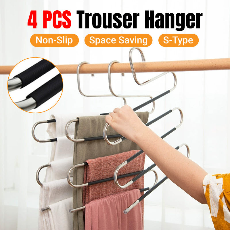 V528-TROUSER-RACK-4PCS-765304-202509291800-00 Clothes Hanger 4pcs S Shape Non Slip Multi Layer Trousers Rack Closet Organiser - Image 1